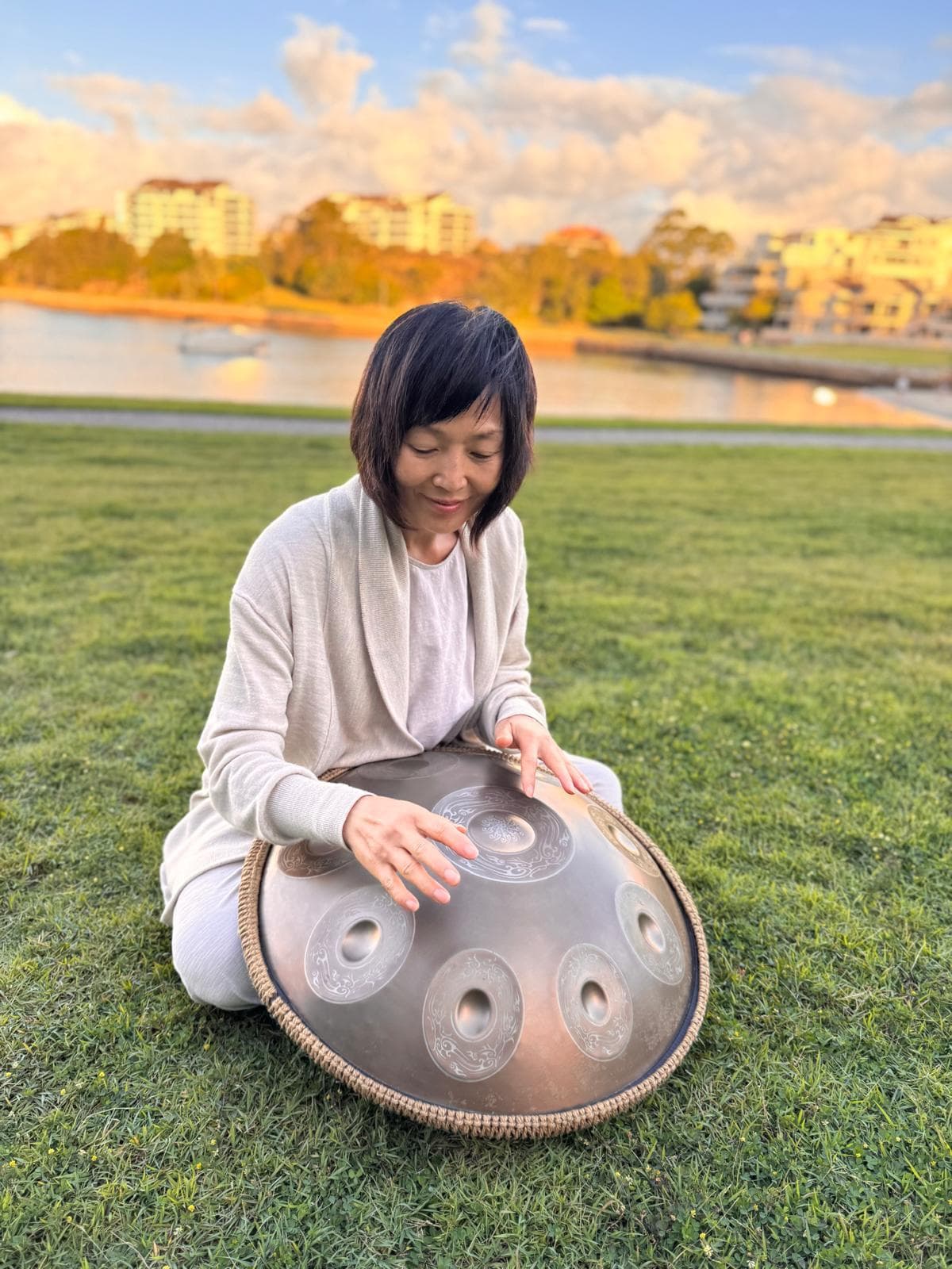 Gabbie with crystal singing bowls